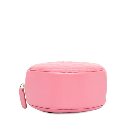Chanel Cc Quilted Lambskin Pearl Crush Round Clutch With Chain
