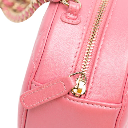 Chanel Cc Quilted Lambskin Pearl Crush Round Clutch With Chain
