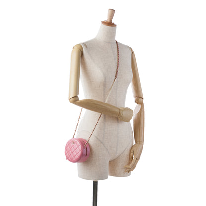 Chanel Cc Quilted Lambskin Pearl Crush Round Clutch With Chain