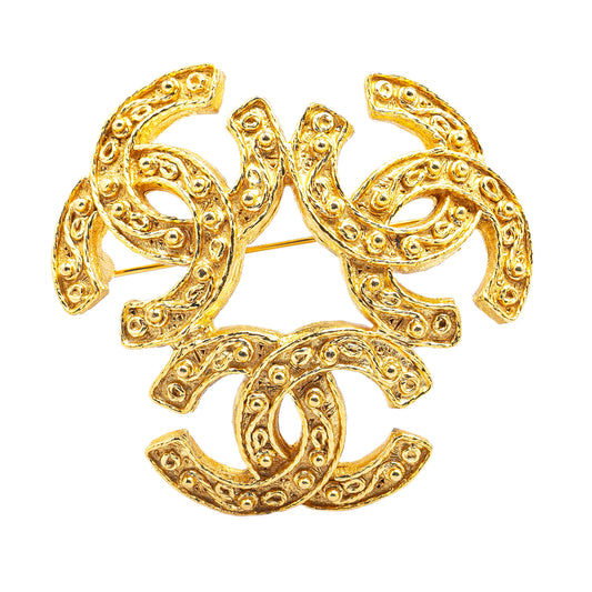 Chanel Gold Plated Triple CC Brooch (21106)