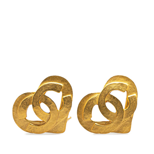 Chanel Gold Plated CC Heart Clip On Earrings (21102)