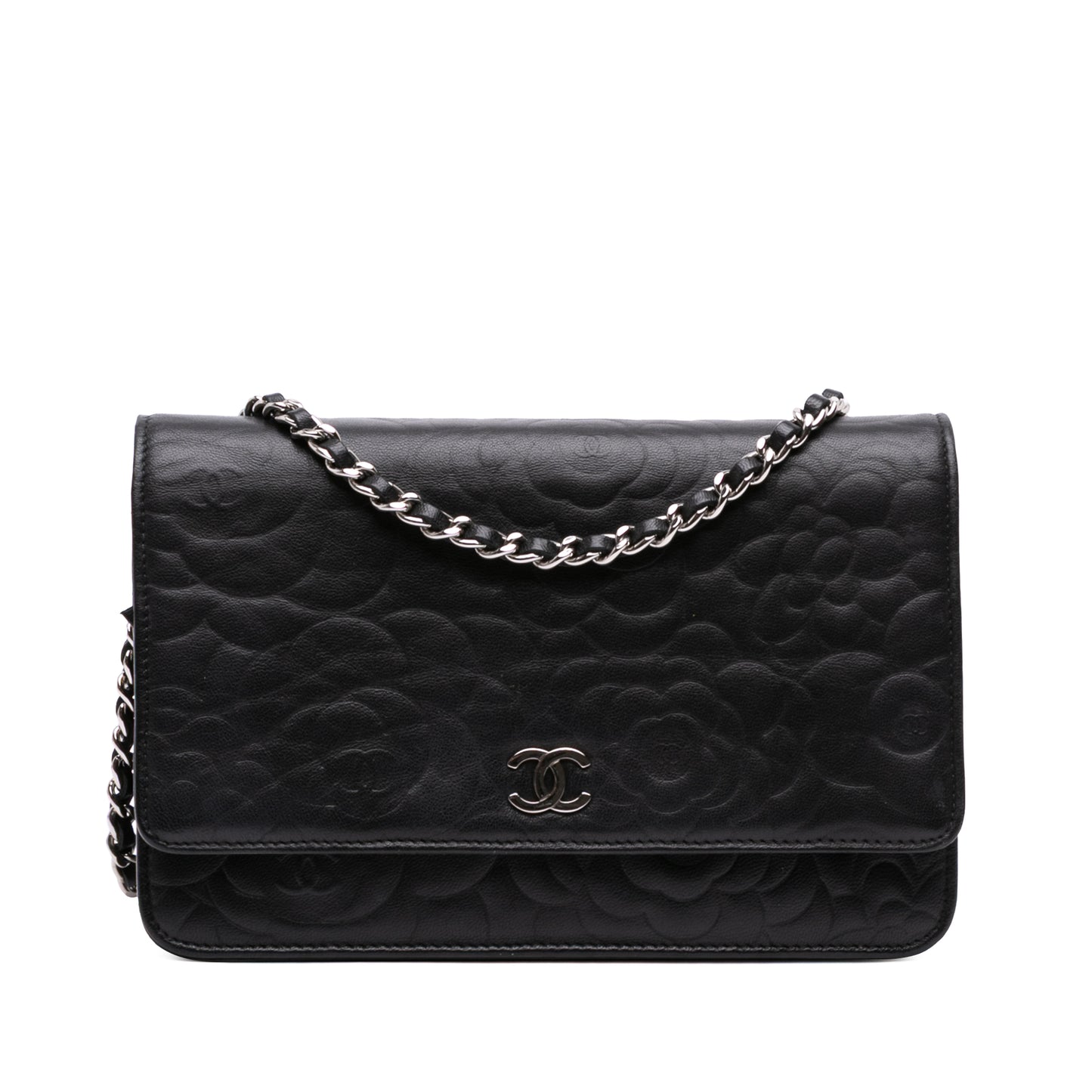 Chanel Camellia Embossed Lambskin Wallet On Chain
