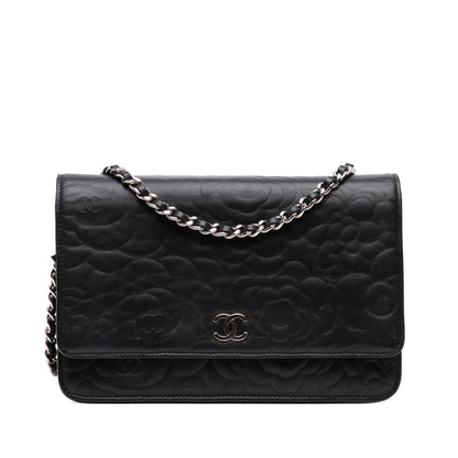 Chanel Camellia Embossed Lambskin Wallet On Chain