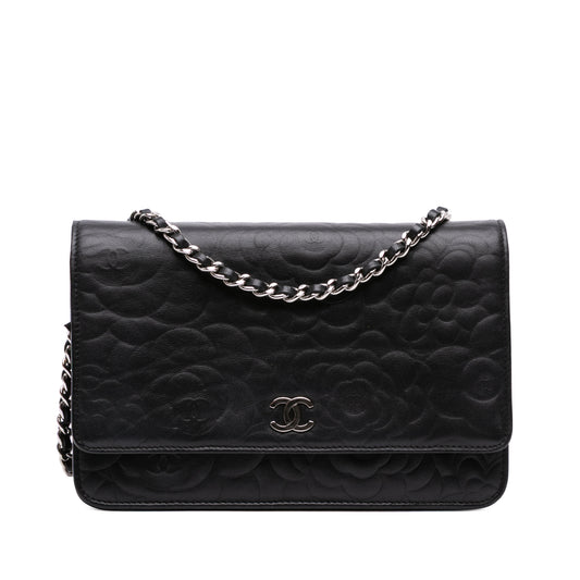 Chanel Camellia Embossed Lambskin Wallet On Chain