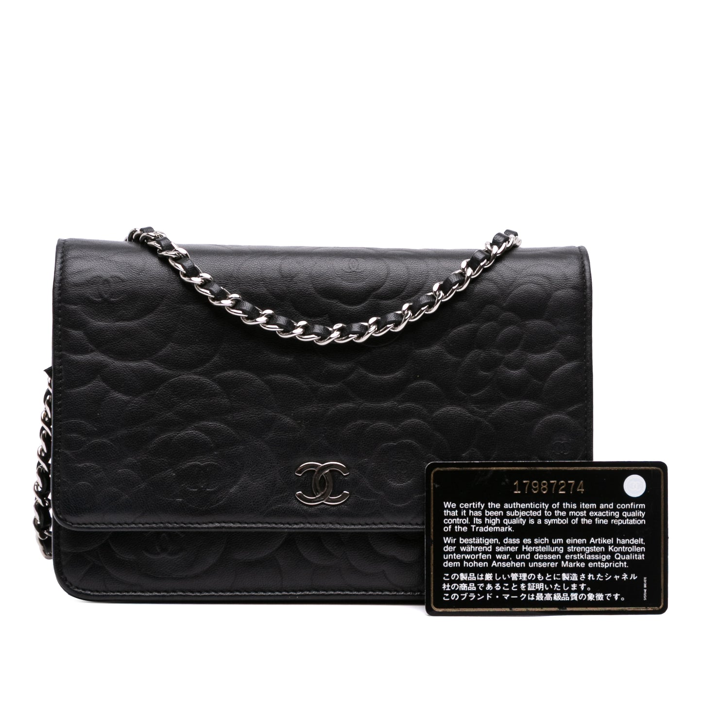 Chanel Camellia Embossed Lambskin Wallet On Chain