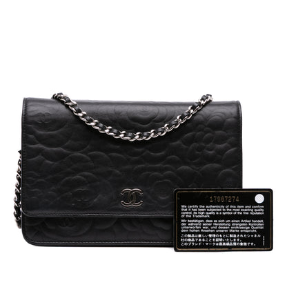 Chanel Camellia Embossed Lambskin Wallet On Chain