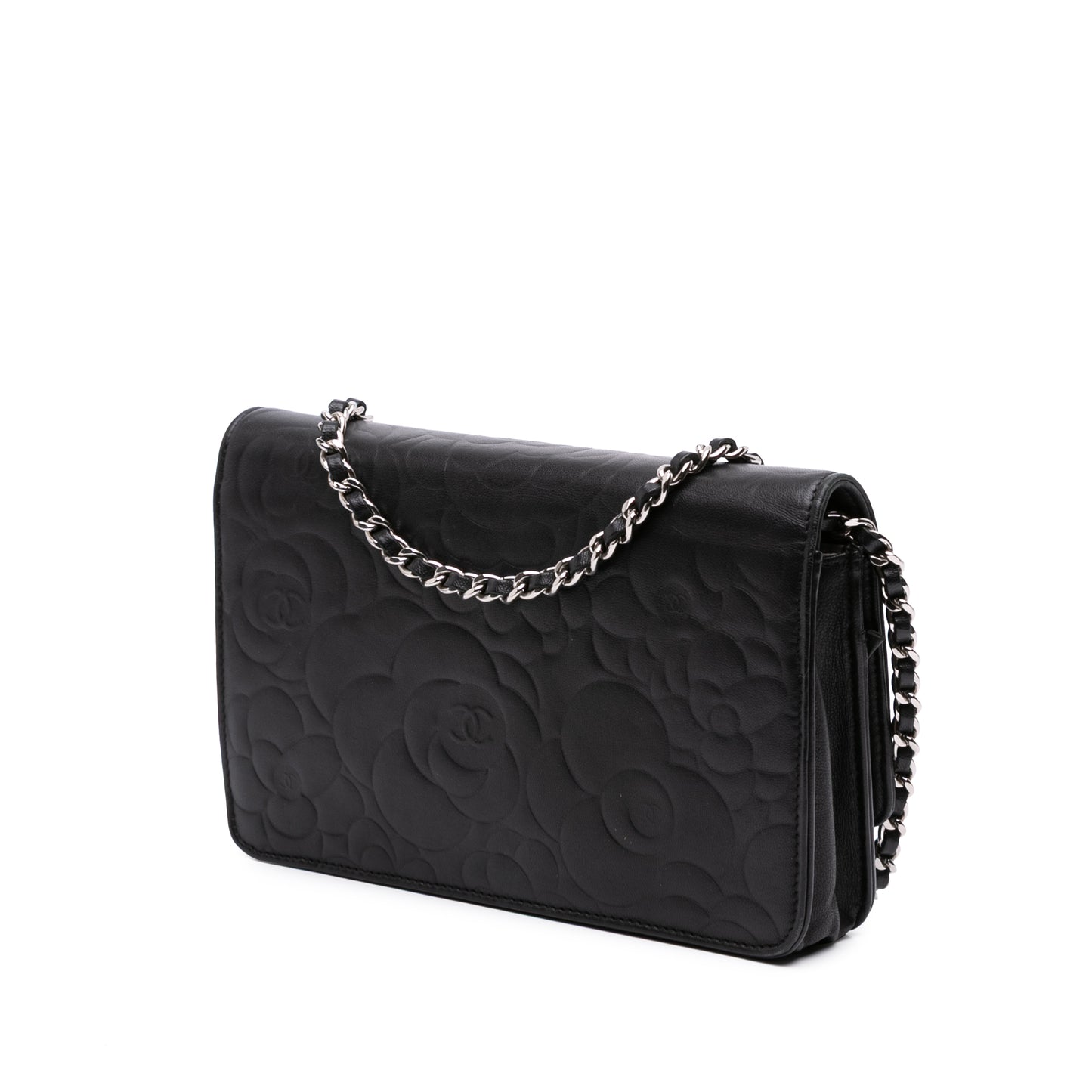 Chanel Camellia Embossed Lambskin Wallet On Chain