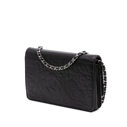 Chanel Camellia Embossed Lambskin Wallet On Chain
