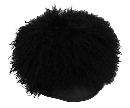 Dolce & Gabbana Chic Black Gatsby Cap In Tibet Lamb Fur