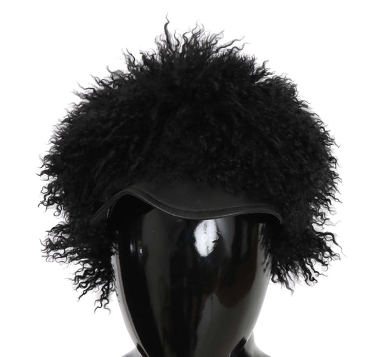 Dolce & Gabbana Chic Black Gatsby Cap In Tibet Lamb Fur