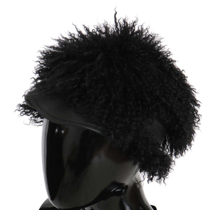 Dolce & Gabbana Chic Black Gatsby Cap In Tibet Lamb Fur
