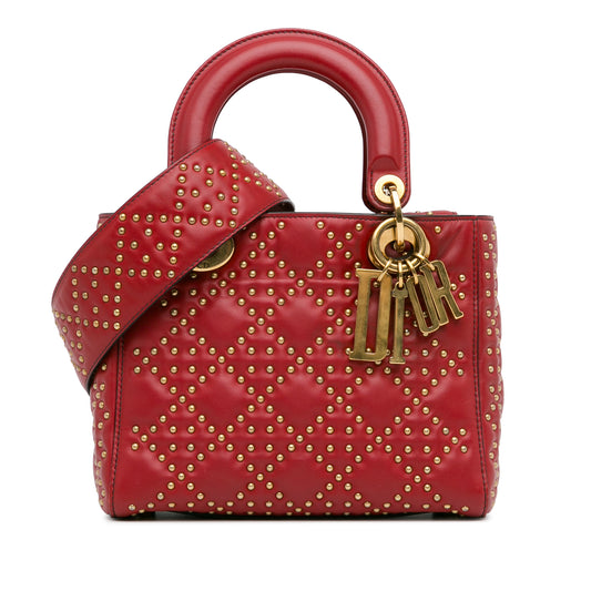 Dior Small Lambskin Cannage Studded Supple Lady Dior