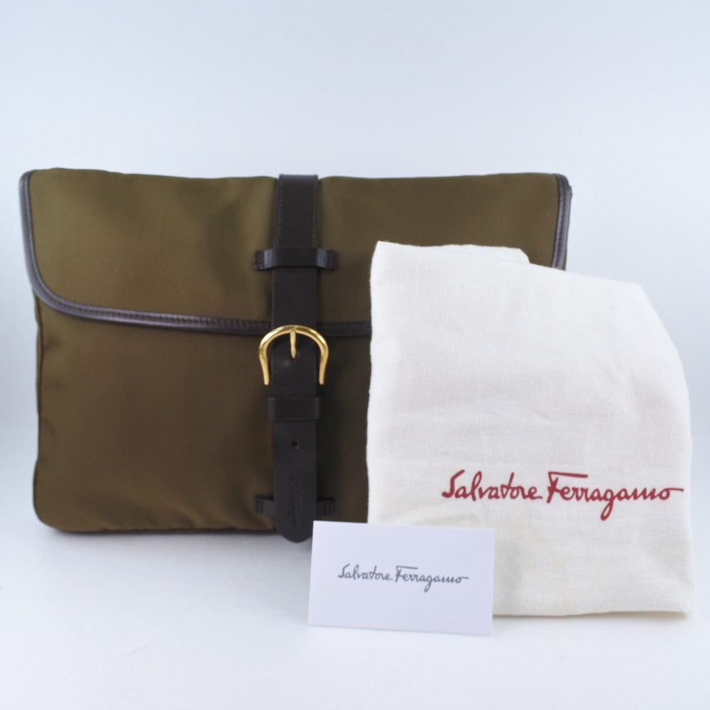 Salvatore Ferragamo Brown Canvas Clutch