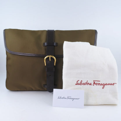 Salvatore Ferragamo Brown Canvas Clutch