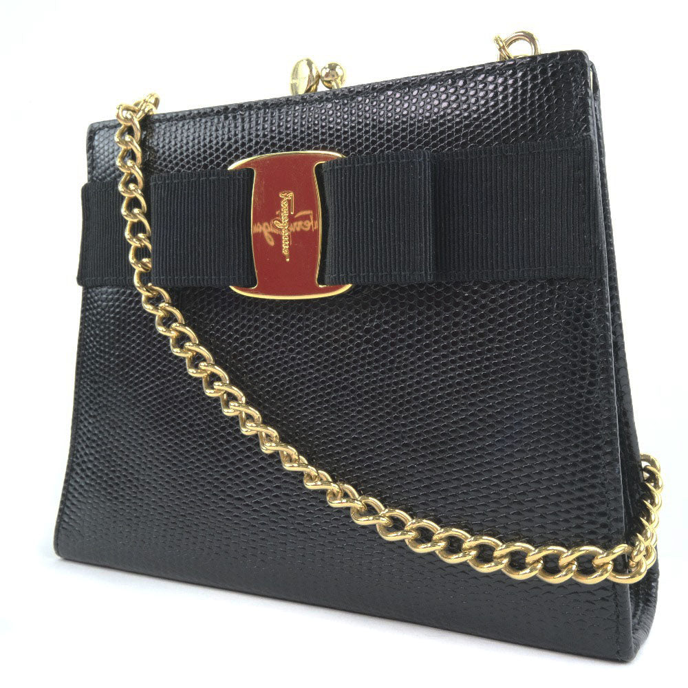 Salvatore Ferragamo Black Leather Vara