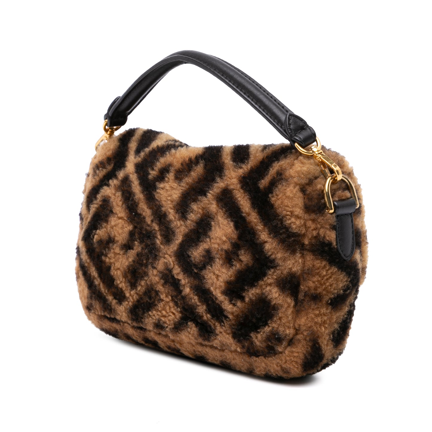 Fendi Mini Zucca Shearling Chain Baguette Satchel