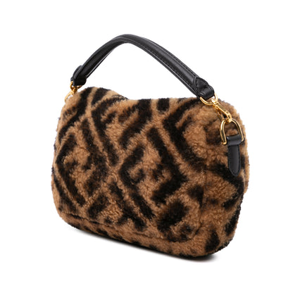 Fendi Mini Zucca Shearling Chain Baguette Satchel