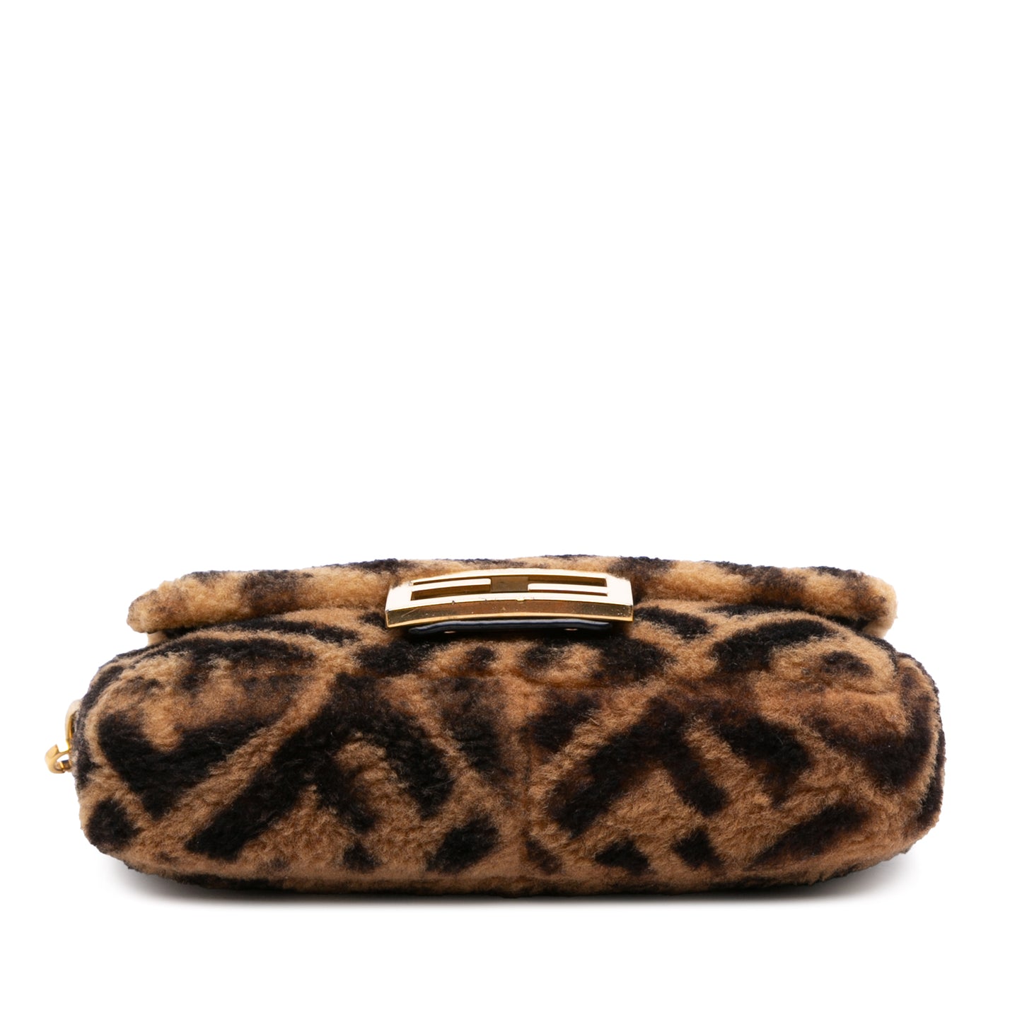 Fendi Mini Zucca Shearling Chain Baguette Satchel