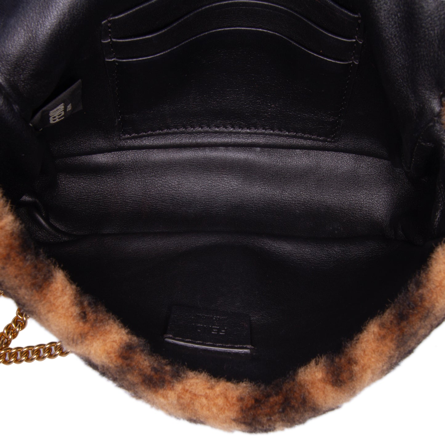 Fendi Mini Zucca Shearling Chain Baguette Satchel