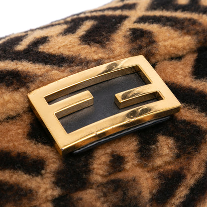 Fendi Mini Zucca Shearling Chain Baguette Satchel