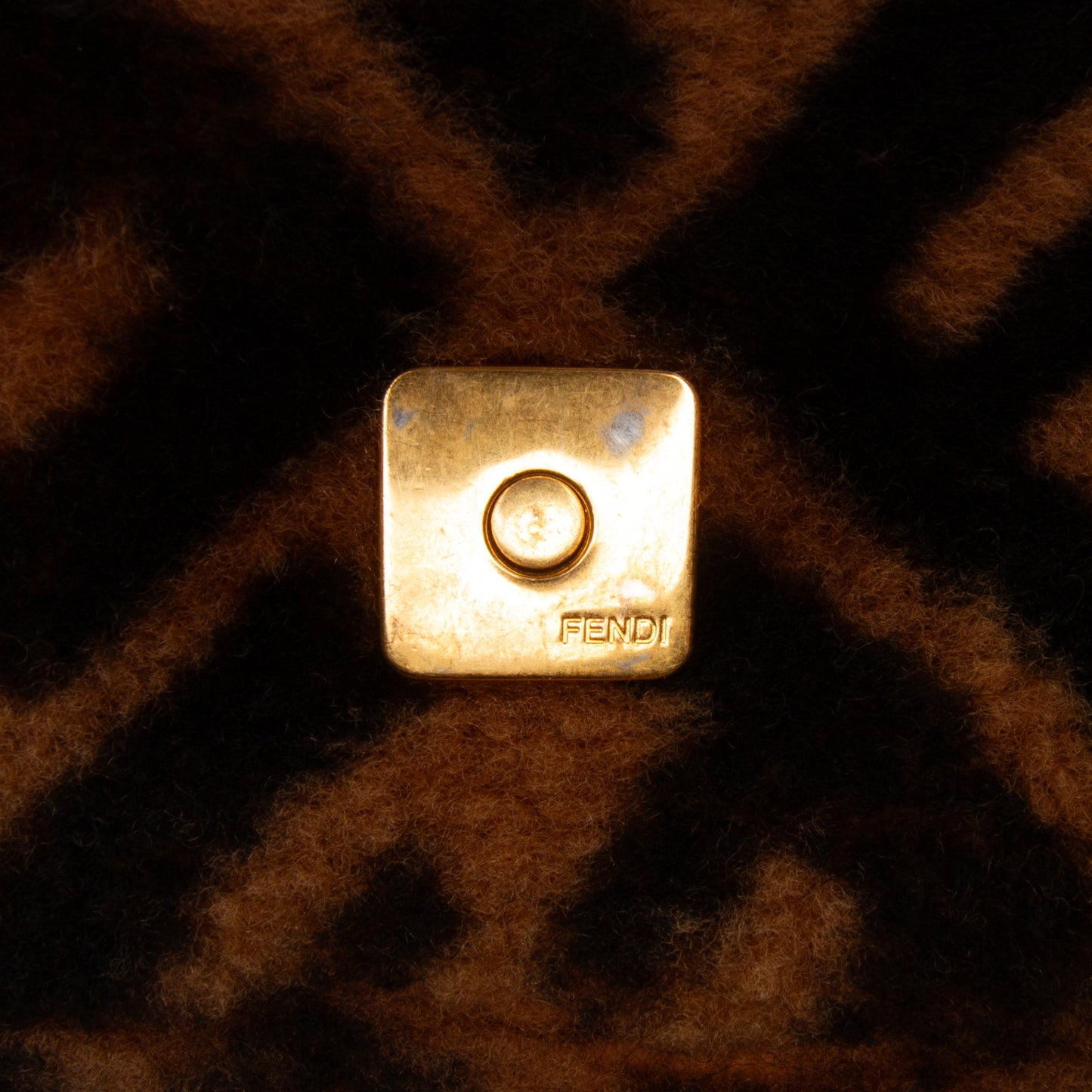 Fendi Mini Zucca Shearling Chain Baguette Satchel