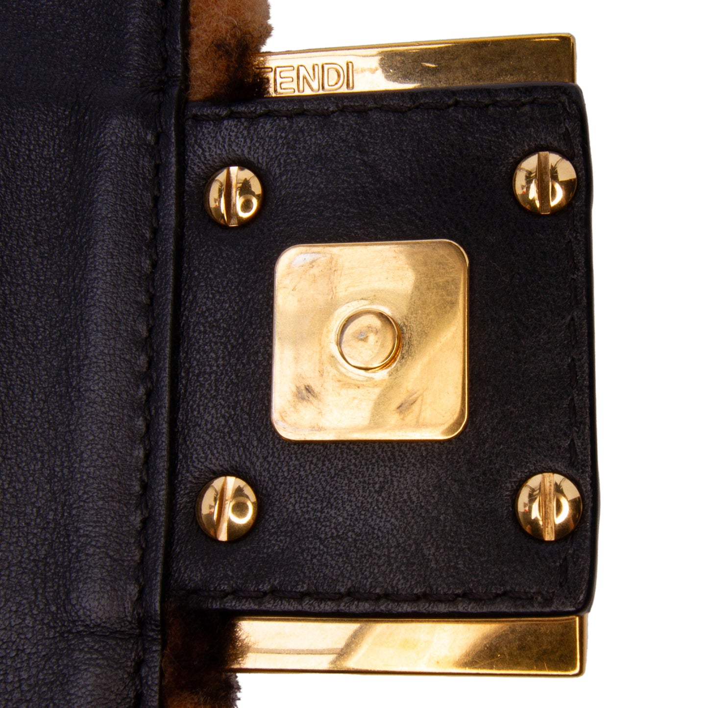 Fendi Mini Zucca Shearling Chain Baguette Satchel