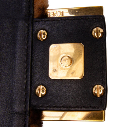 Fendi Mini Zucca Shearling Chain Baguette Satchel