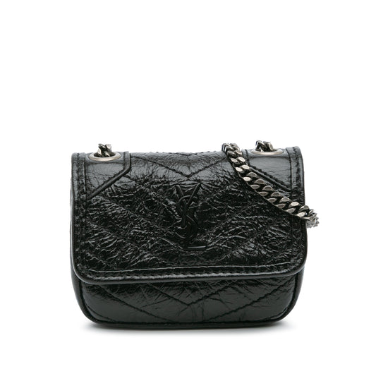 Saint Laurent Micro Crinkled Leather Niki Airpods Case With Chain