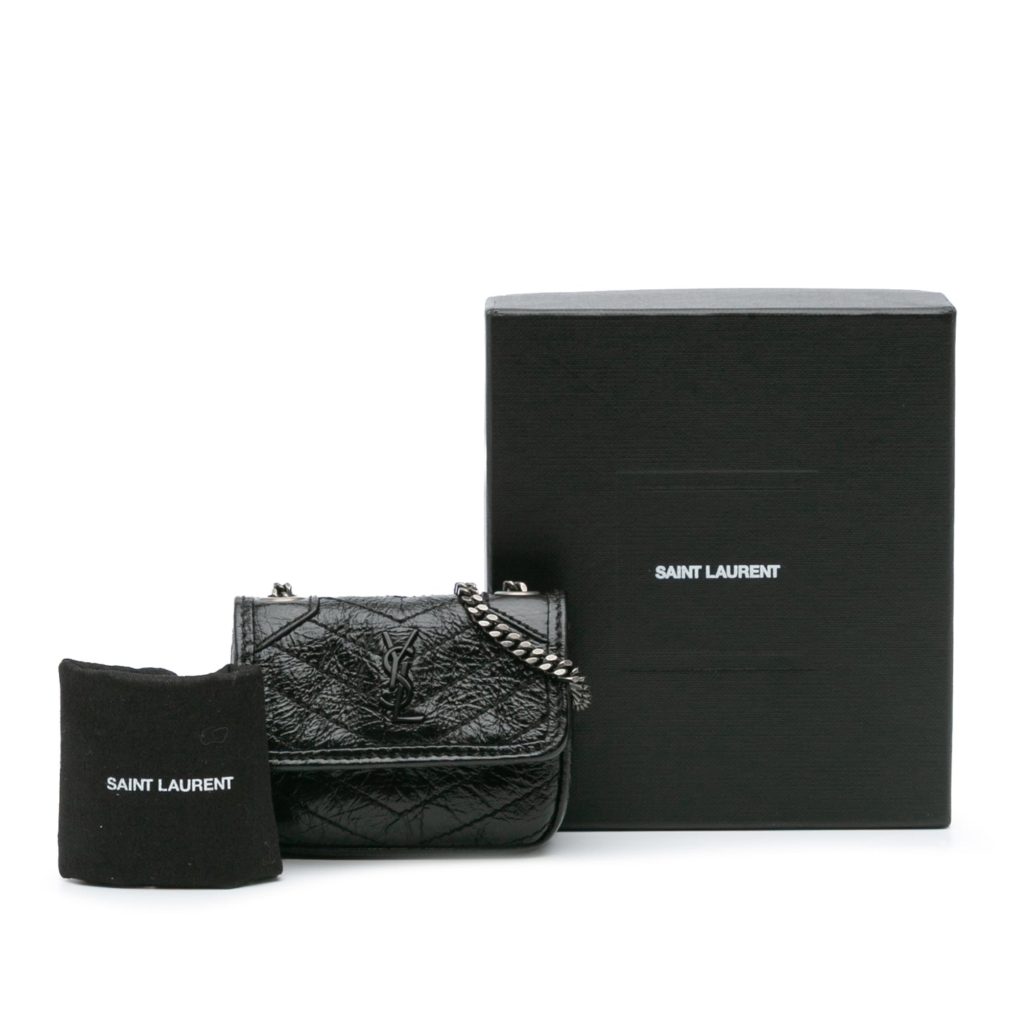 Saint Laurent Micro Crinkled Leather Niki Airpods Case With Chain