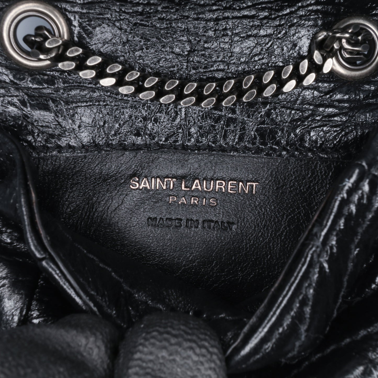 Saint Laurent Micro Crinkled Leather Niki Airpods Case With Chain