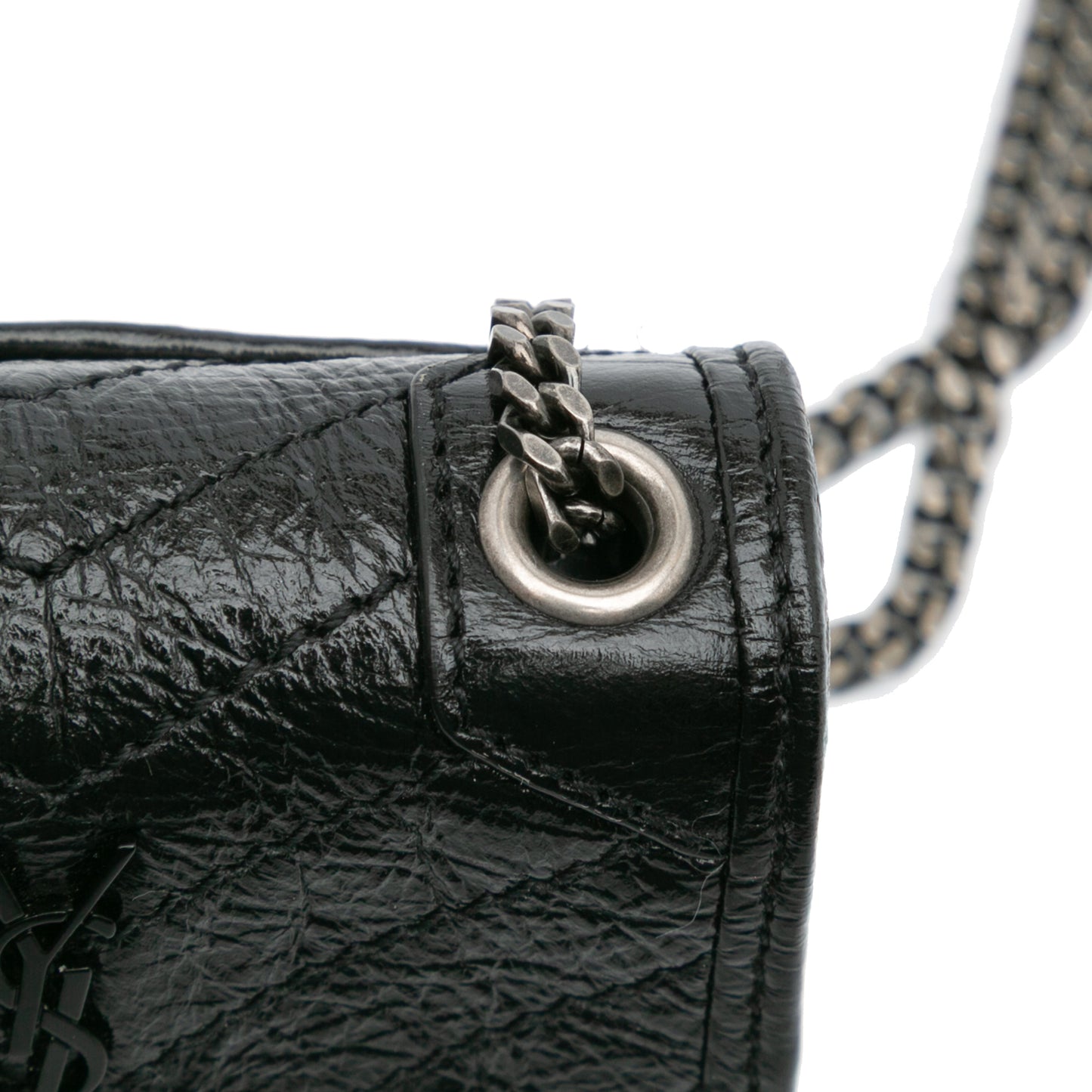 Saint Laurent Micro Crinkled Leather Niki Airpods Case With Chain