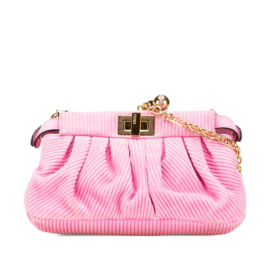 Fendi Small Embossed Suede Peekaboo Click Clutch On Chain