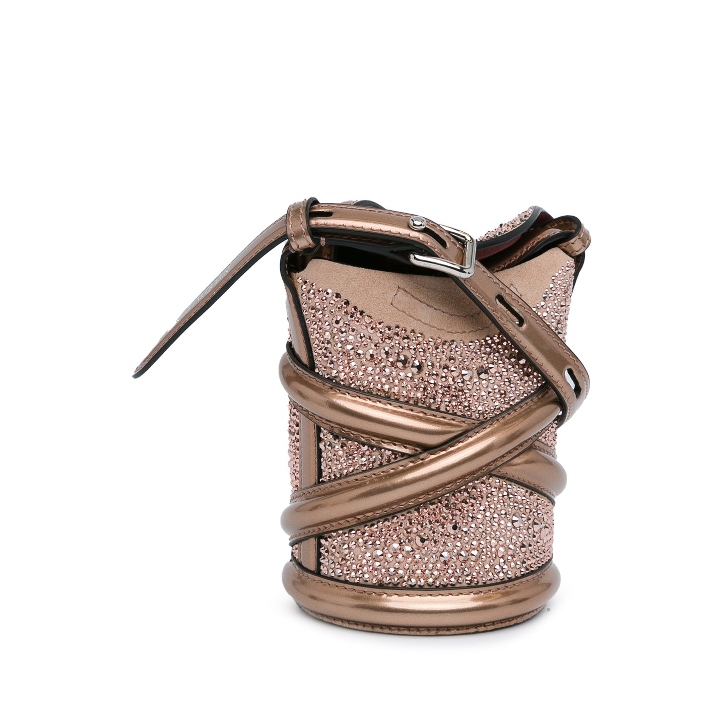Alexander McQueen Calfskin Crystal Embellished The Curve Bucket Bag (20007)