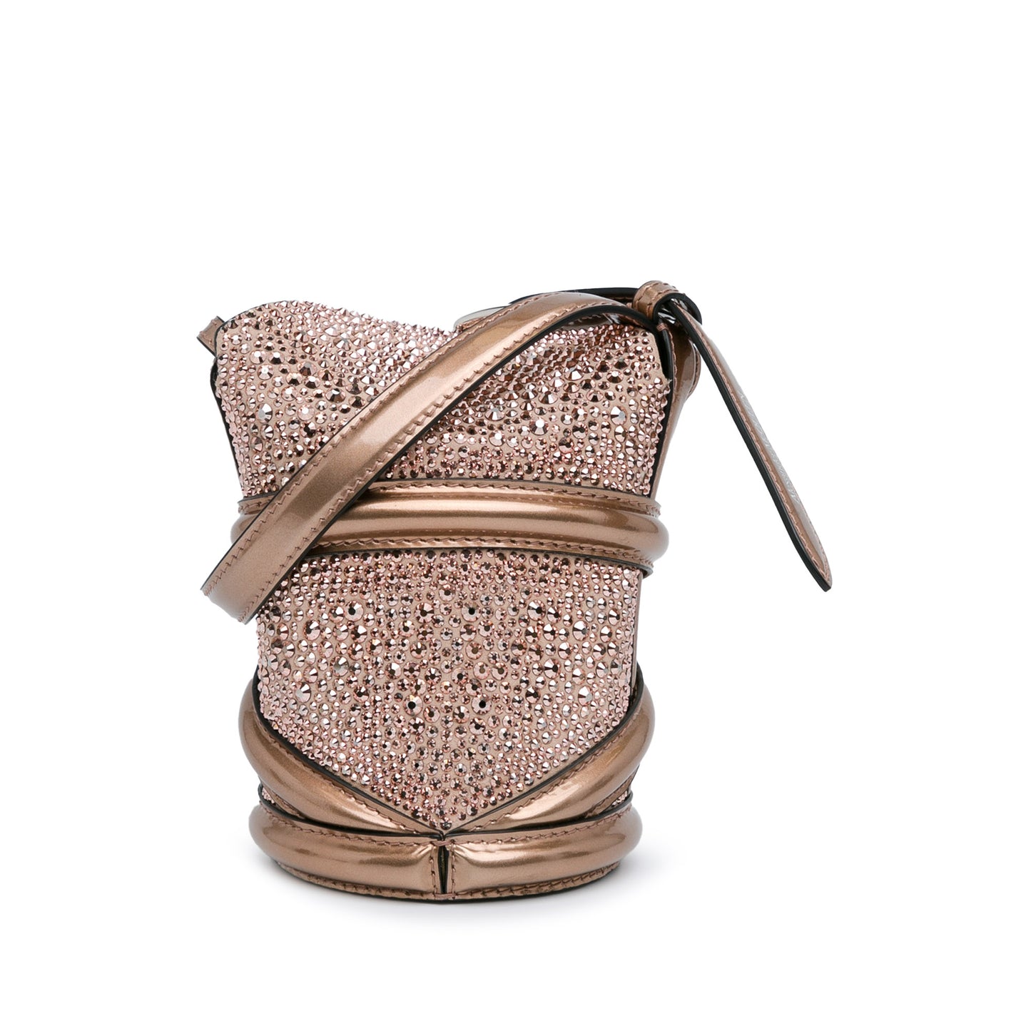 Alexander McQueen Calfskin Crystal Embellished The Curve Bucket Bag (20007)