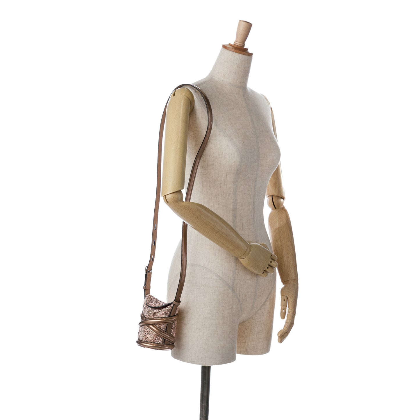 Alexander McQueen Calfskin Crystal Embellished The Curve Bucket Bag (20007)