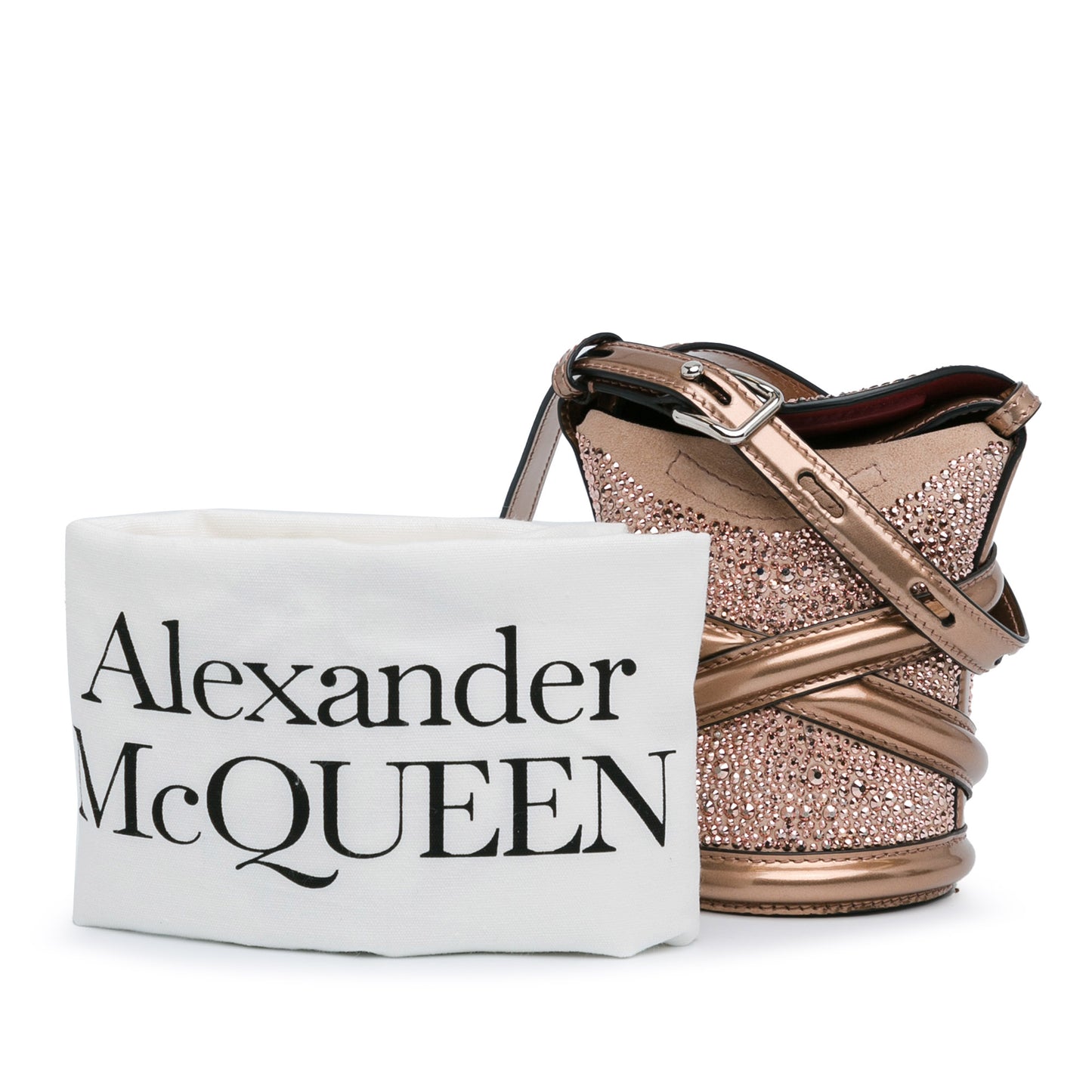 Alexander McQueen Calfskin Crystal Embellished The Curve Bucket Bag (20007)