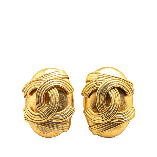 Chanel Gold Plated CC Oval Clip On Earrings (20698)