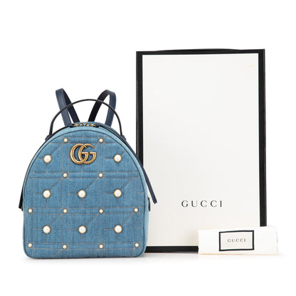 Gucci Small Gg Marmont Pearl Denim Backpack