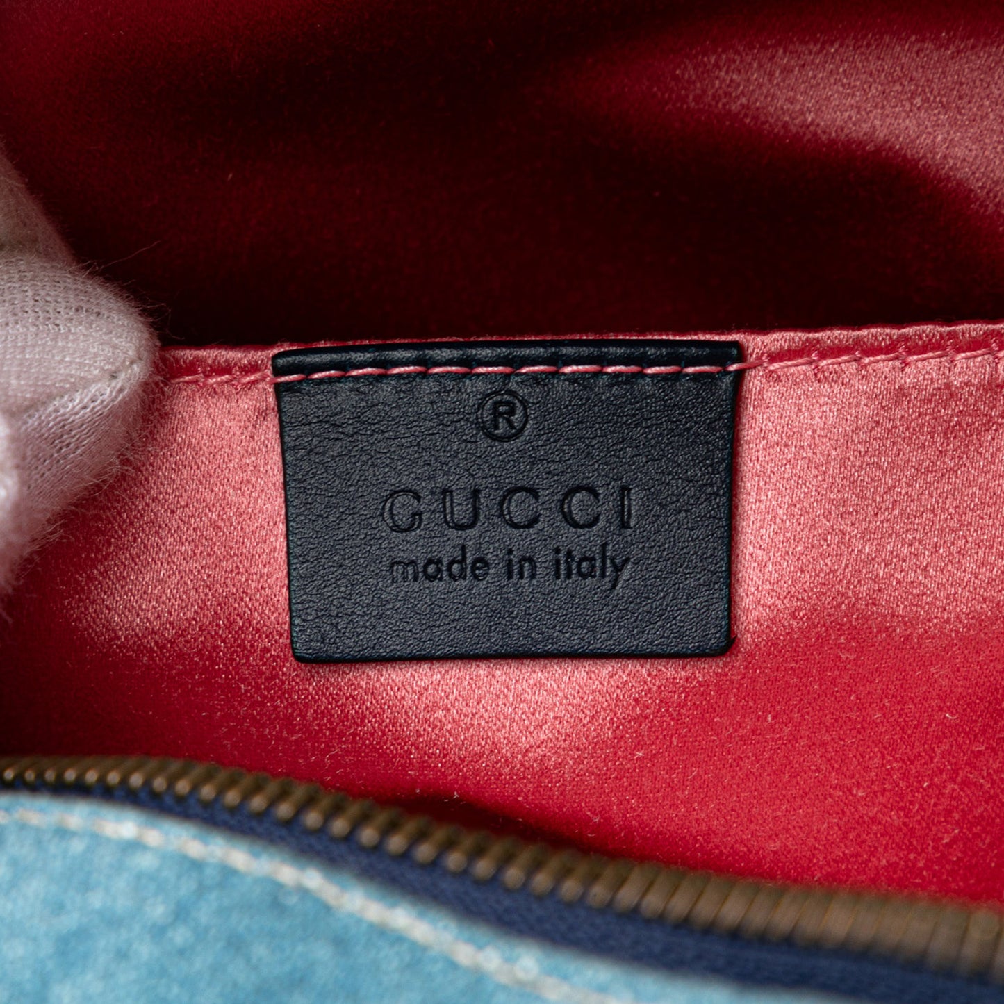 Gucci Small Gg Marmont Pearl Denim Backpack