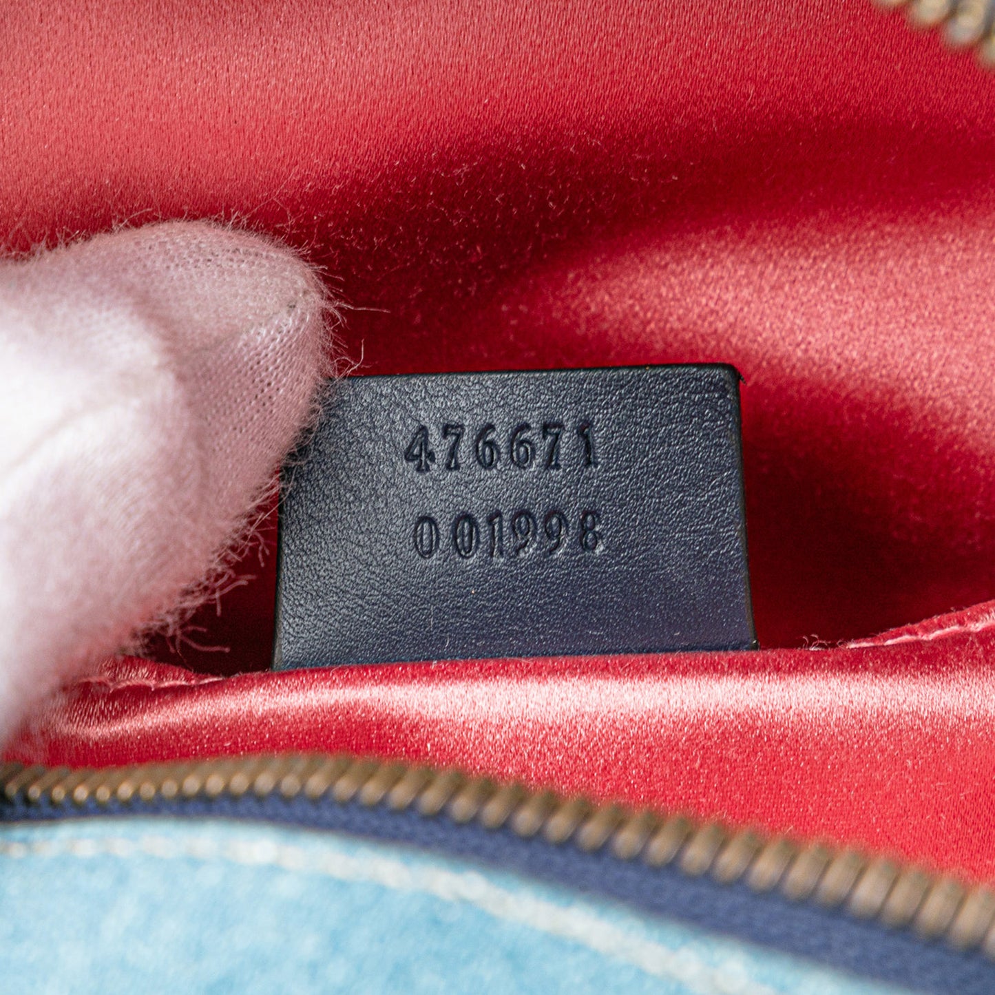 Gucci Small Gg Marmont Pearl Denim Backpack