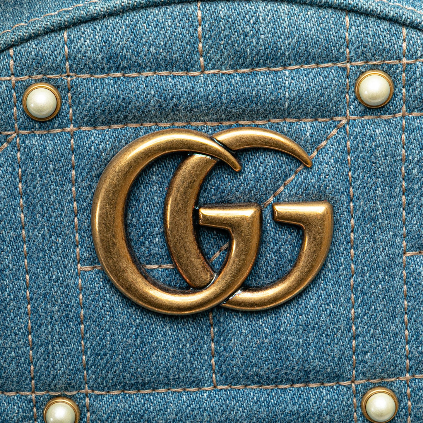 Gucci Small Gg Marmont Pearl Denim Backpack