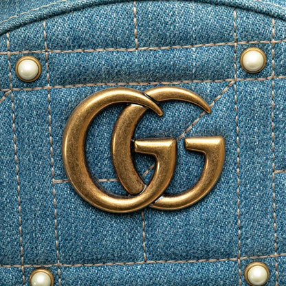 Gucci Small Gg Marmont Pearl Denim Backpack