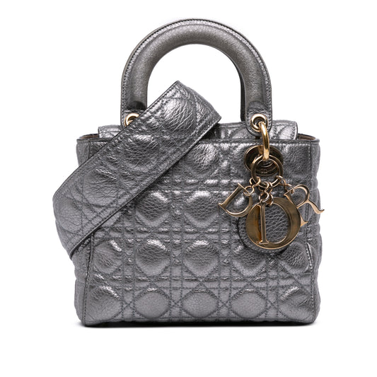 Dior Small Metallic Grained Calfskin Cannage Supple Lady Dior