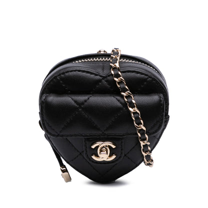 Chanel Lambskin Cc In Love Heart Necklace Bag