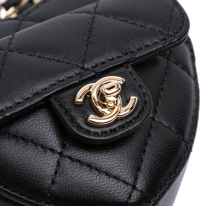 Chanel Lambskin Cc In Love Heart Necklace Bag