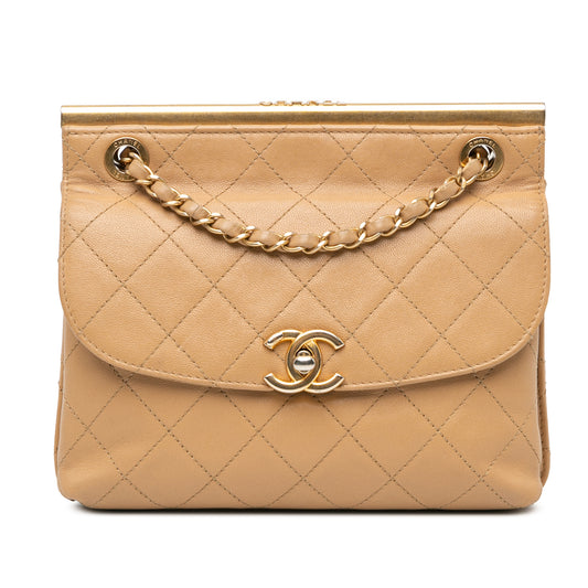 Chanel Quilted Lambskin Cc Logo Bar Shoulder Bag