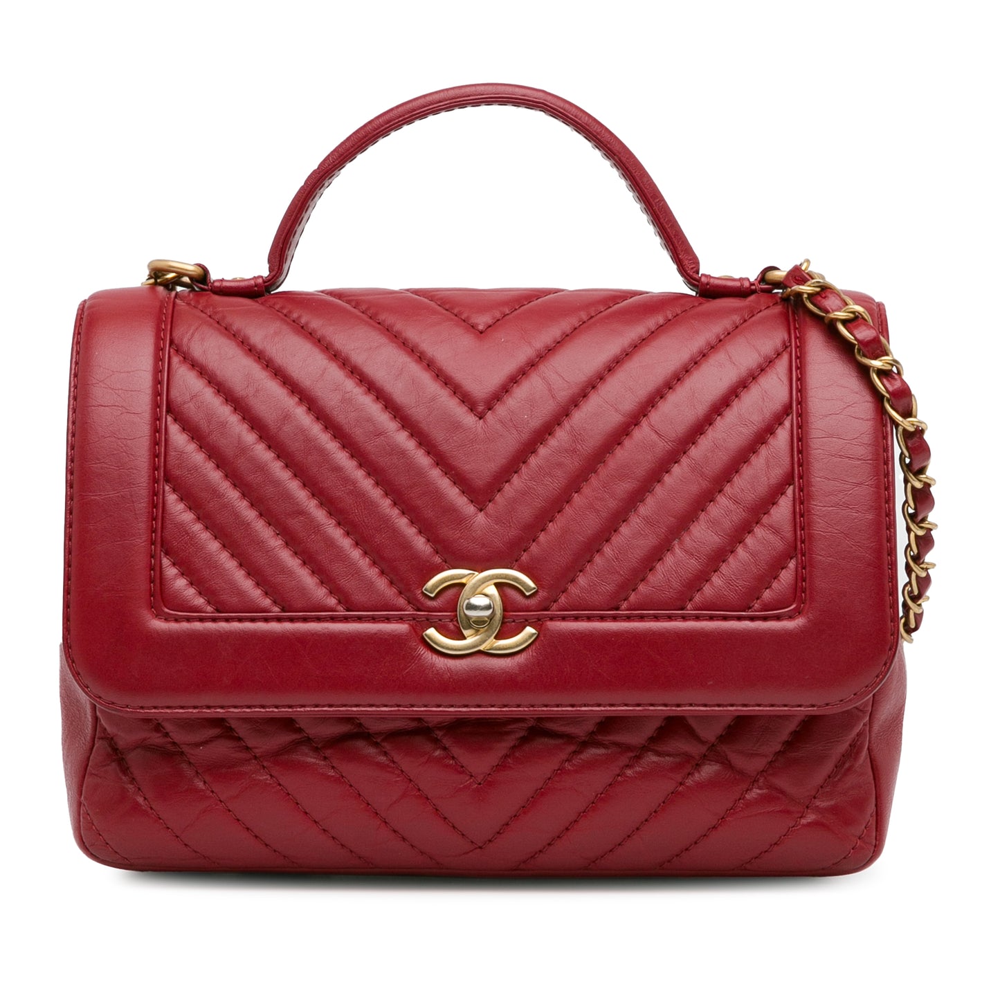 Chanel Cc Chevron Calfskin Top Handle Flap
