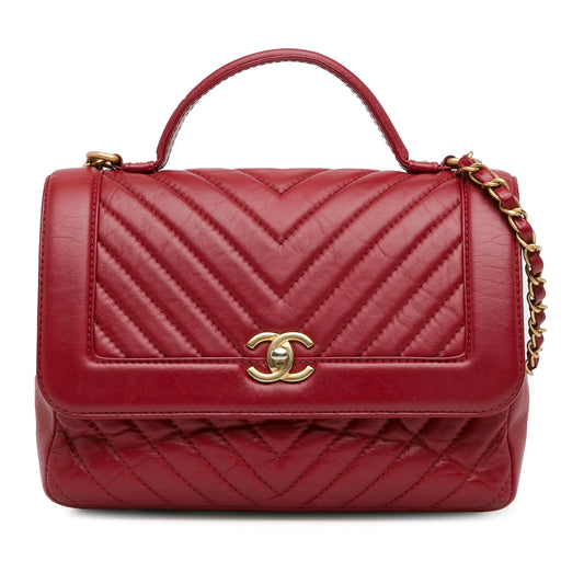 Chanel Cc Chevron Calfskin Top Handle Flap