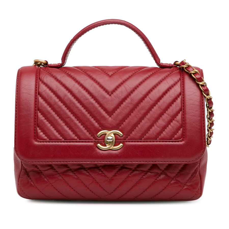 Chanel Cc Chevron Calfskin Top Handle Flap