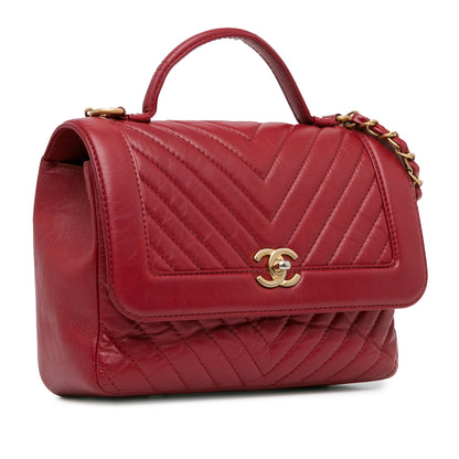 Chanel Cc Chevron Calfskin Top Handle Flap